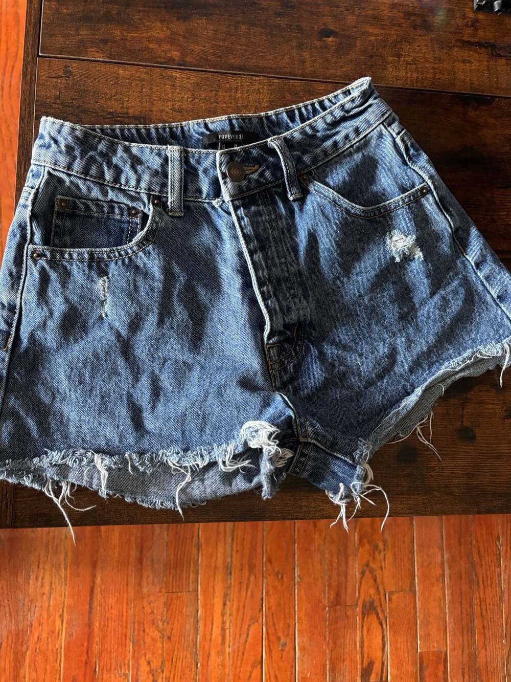 Forever 21 High-Rise Raw Hem Distressed Denim Shorts